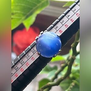 Art Deco Sterling Silver And Rhodium Plate Glass Moonglow Cabochon Ring